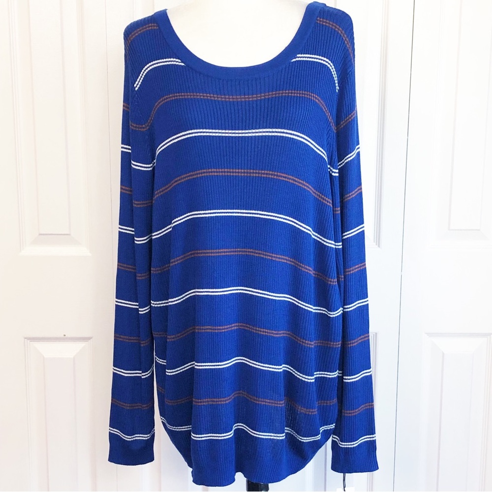 NWT Dex Electric Blue Stripe Ribbed Knit Scoop Neck Sweater 2X